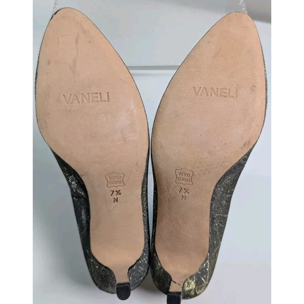 1950s Designer Shoes Vaneli di notto Silver Sparkle FabricKitten Heel 7.5 N